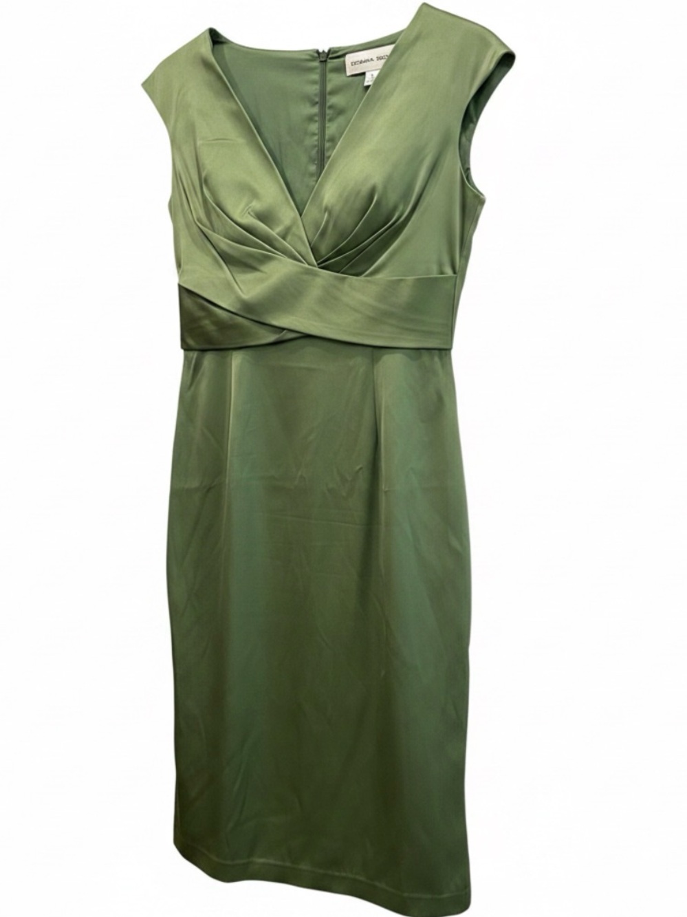 Donna Ricco Olive Green Sleeveless Midi Sheath Dress